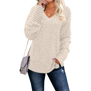 Womens Sweaters Long Sleeve V Neck Casual Tops Rayon Blend Large Trendy